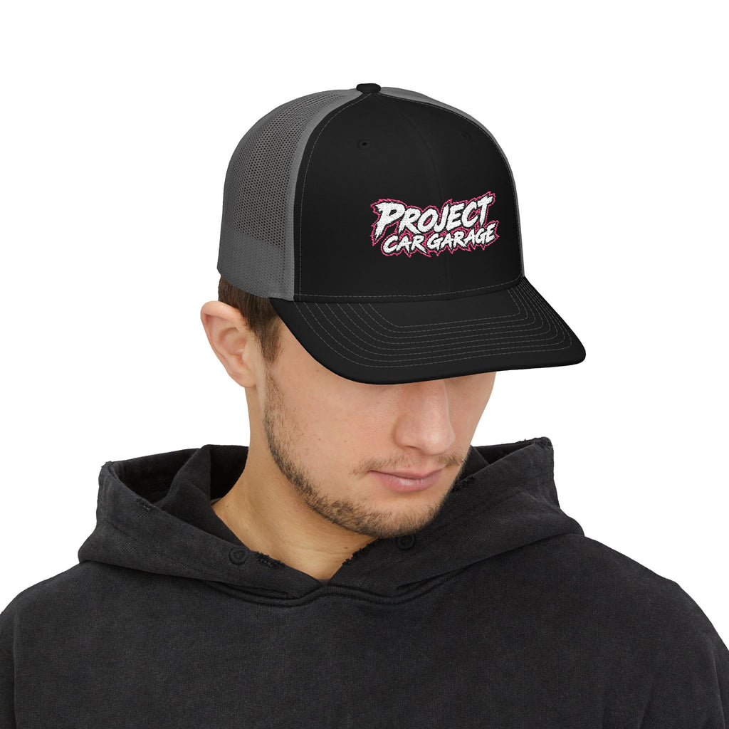 Project Car Garage Snapback Trucker Cap — Retro Racing Logo Hat