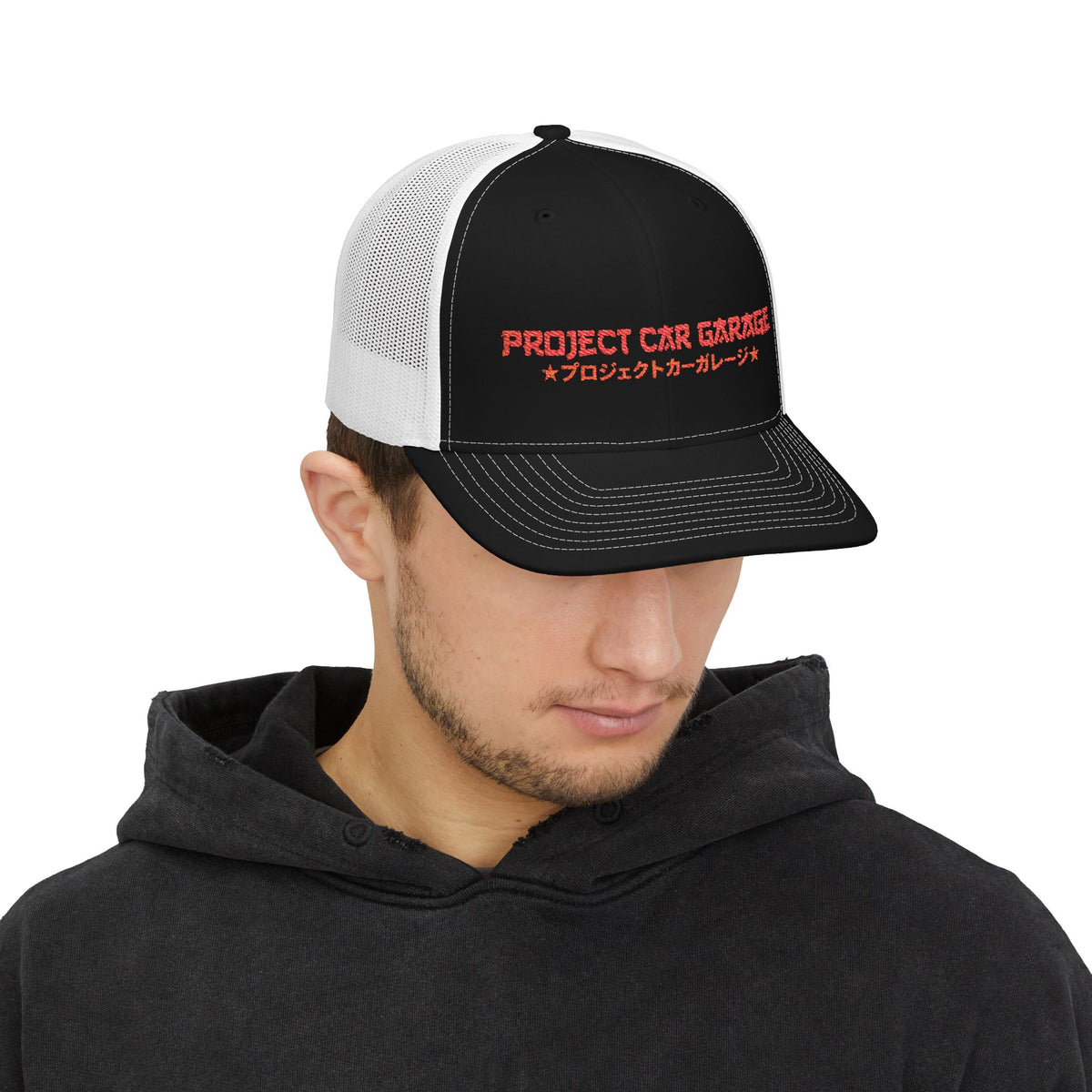 OG Project Car Garage Snapback Trucker Cap — Japanese Script Racing Hat