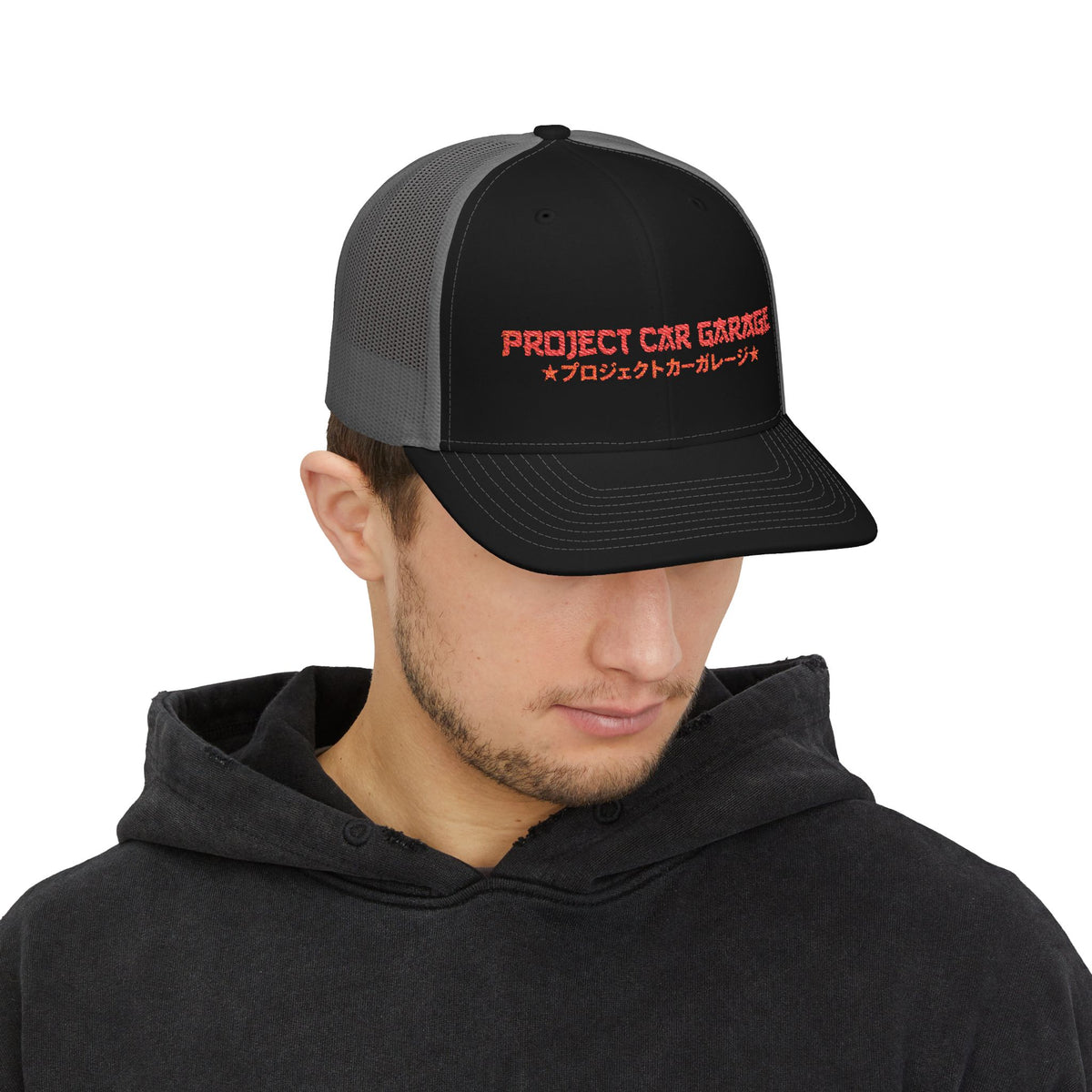 OG Project Car Garage Snapback Trucker Cap — Japanese Script Racing Hat
