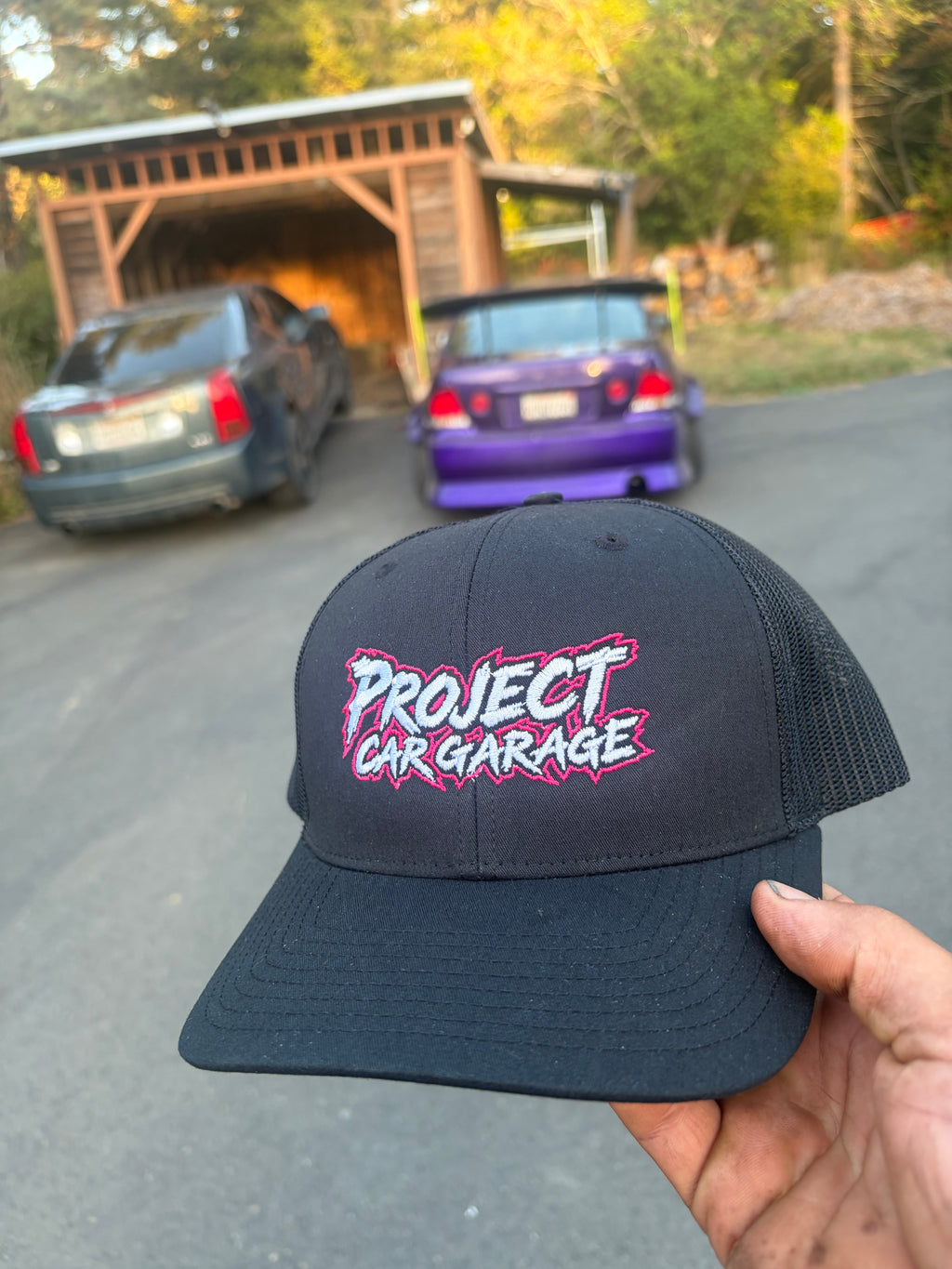 Project Car Garage Snapback Trucker Cap — Retro Racing Logo Hat