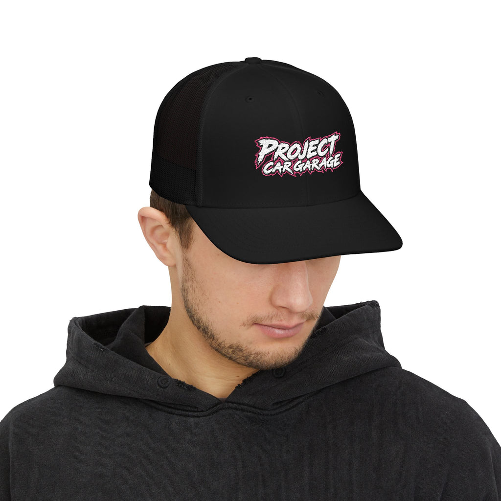 Project Car Garage Snapback Trucker Cap — Retro Racing Logo Hat
